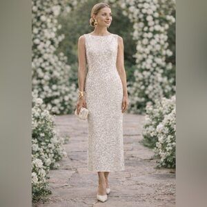 NWT Alex Marie 8 Ivory Sequin Boat Neck Maxi Dress New Years Eve